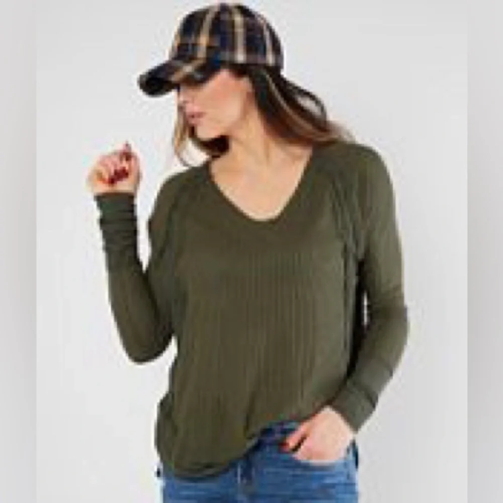 Free People Catalina Thermal Top Olive Green Long Sleeve Top XS